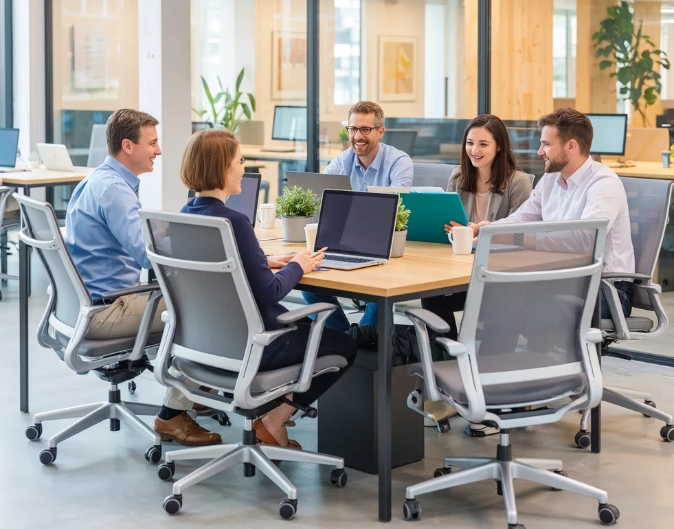 Happy office team working smoothly thanks to reliable IT support